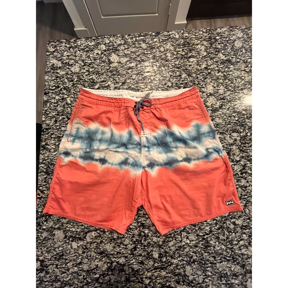 Billabong Lo Tides Hybrid Board Shorts Men 38 Coral Pink Tie Dye Cotton Swimwear